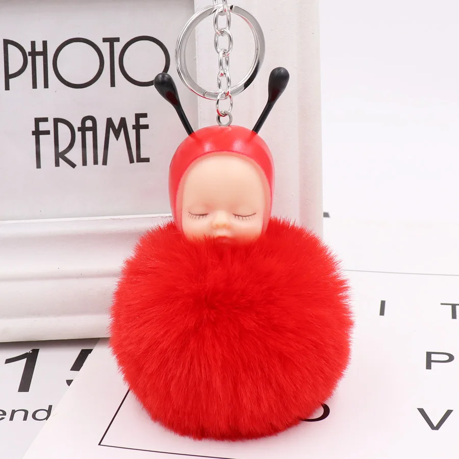 Cartoon Cute Rabbit ears Baby Doll Keychain Flower Pompom Fur Ball Key Chain Fluffy Car Keyring porte clef Bag Ring | Украшения и