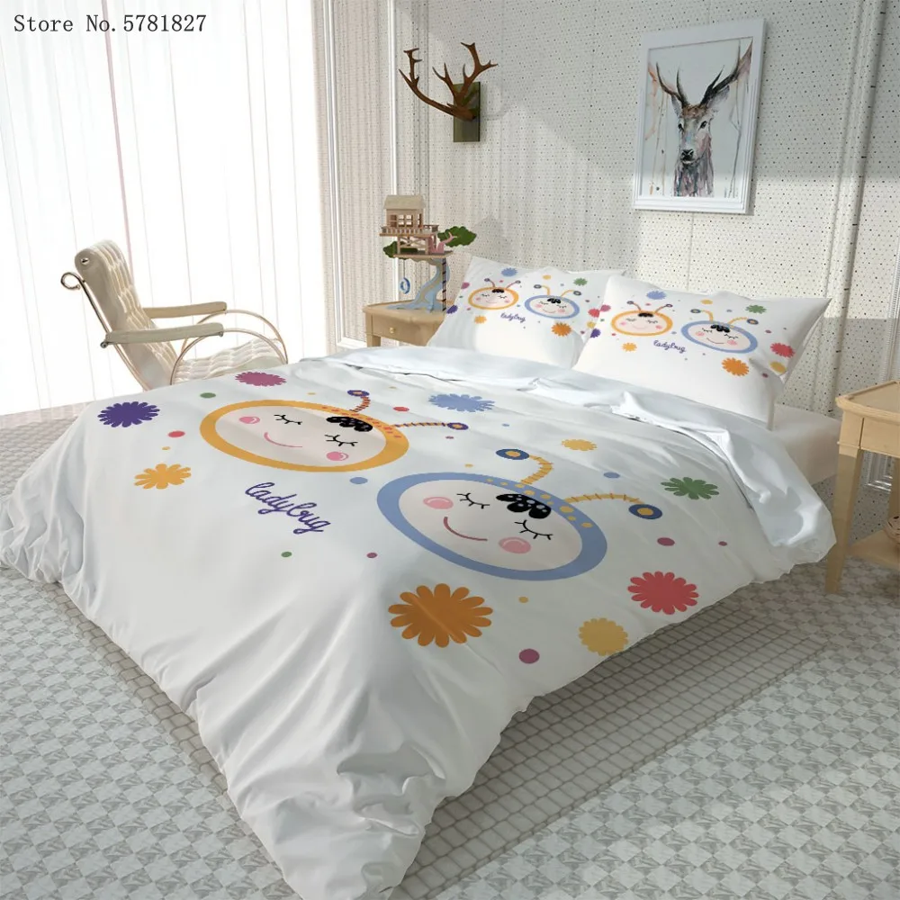 2/3 Pieces Ladybug Boy Girl Bedding Set 3D Print Lovely Cute Cartoon Duvet Cover Home Textile Bed Quilt Pillowcase | Дом и сад