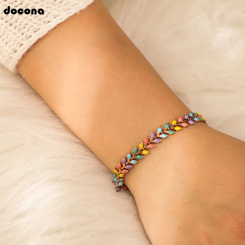 Браслет цепочка docona с цветными листьями и стрелками Женский простой