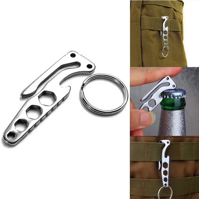 

EDC Bottle Opener Keychain Gadget Multi-function Outdoor Pocket Tool Pry Bar Hex Key Wrench Stainless Steel Car Styling