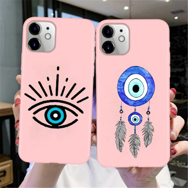 Турецкий синий сглаз Мода дьявол перо розовый Coque мягкий чехол для телефона Iphone12