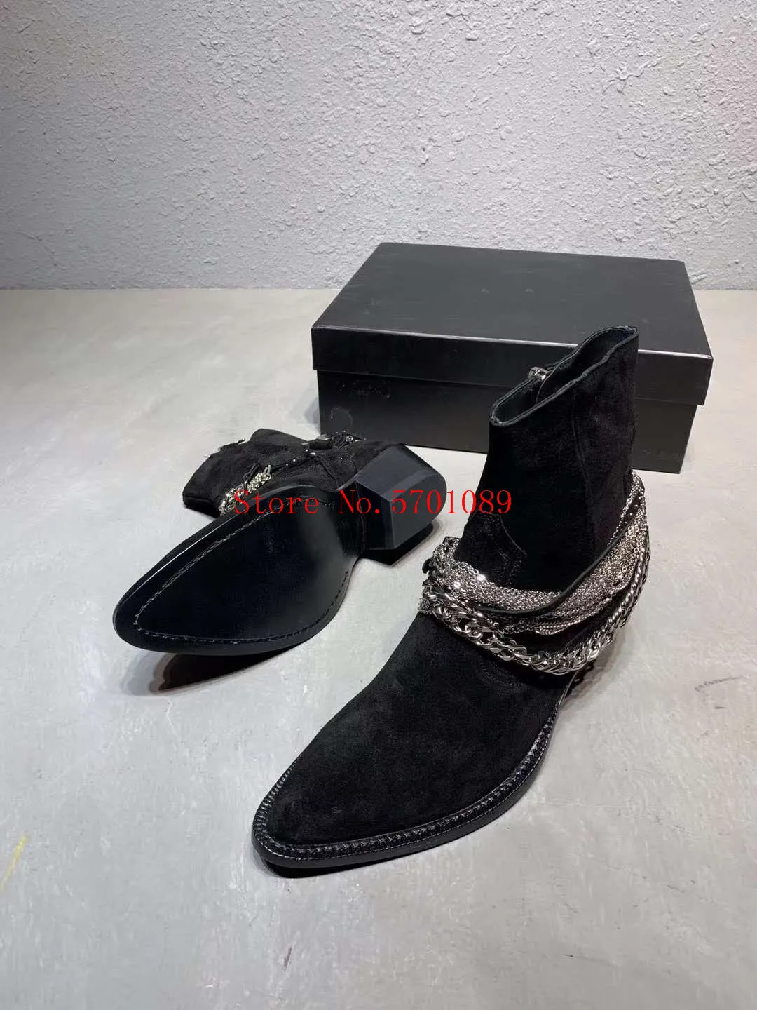 Мужские модные замшевые ботинки в западном стиле на цепочке коричневые Черные