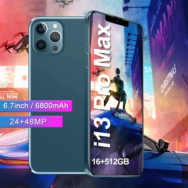 i13 pro max 16gb 512gb android smartphone 10 core 5g let phone 3 camera face id unlocked version mobile phone free global shipping