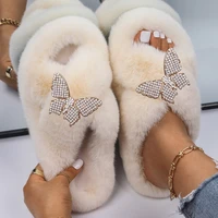fluffy slippers butterfly faux fur sandals platform slides ladies flip flops designer slippers women luxury 2021 winter shoes