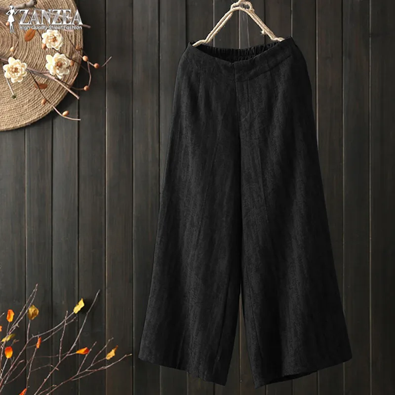 Брюки ZANZEA женские с широкими штанинами винтажные повседневные брюки из льна