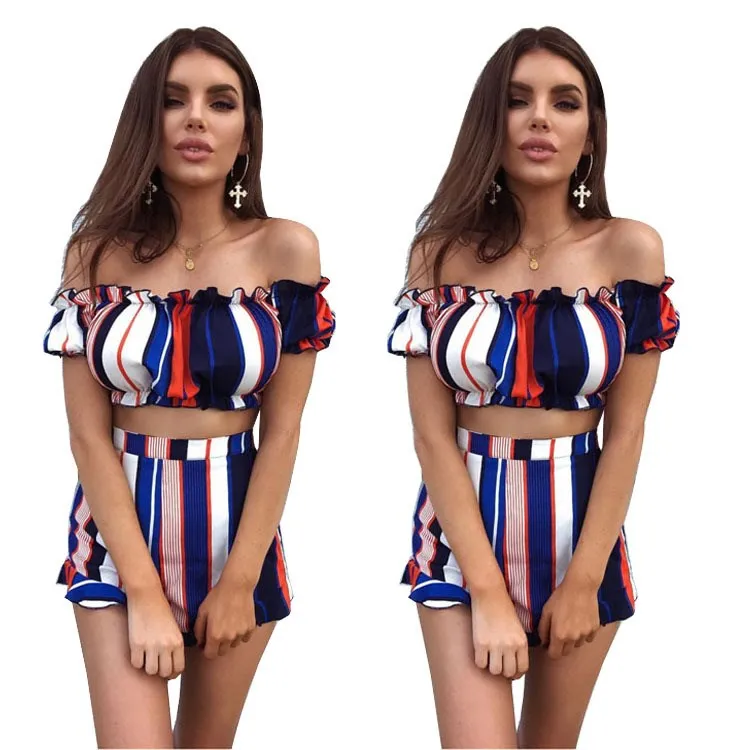 Комплект из двух предметов летний женский костюм в радужную полоску сексуальный