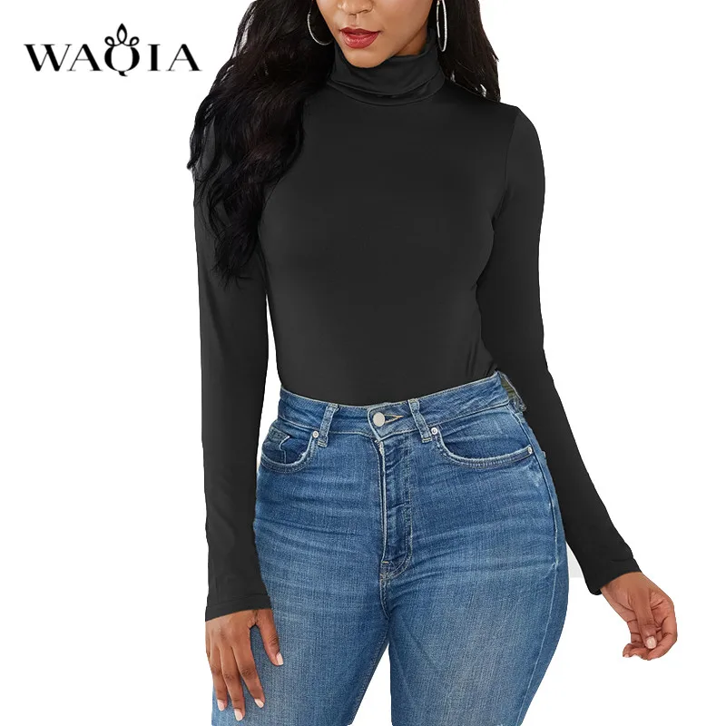 Модный боди с высоким воротом для женщин Дамское тонкое стрейчевое длинным