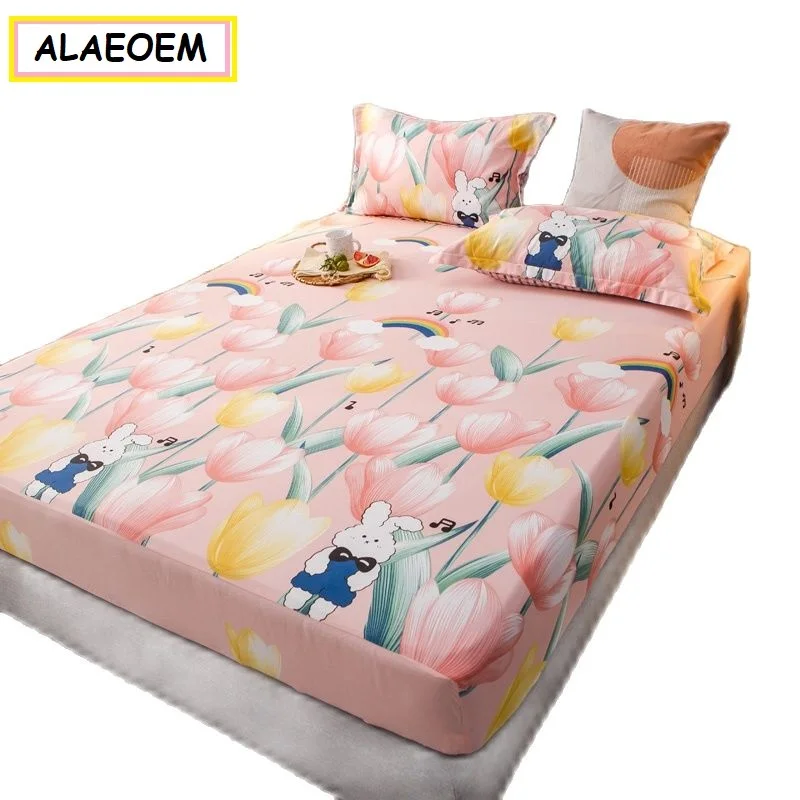 

Fitted Sheet Bed Sheets with Elastic Bands 150x200cm Queen King Full Size Cartoon Printed Mattress Cover Double No Pillowcase