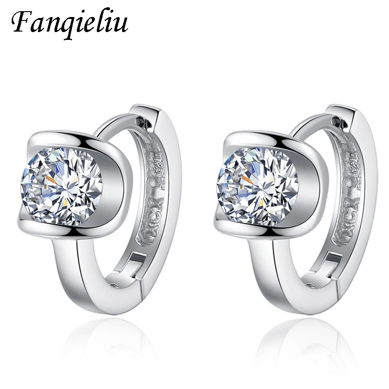 

Fanqieliu Fashion Crystal Hoops Woman Solid 925 Sterling Silver Earring For Women Small Cute Hoop Earrings FQL20430