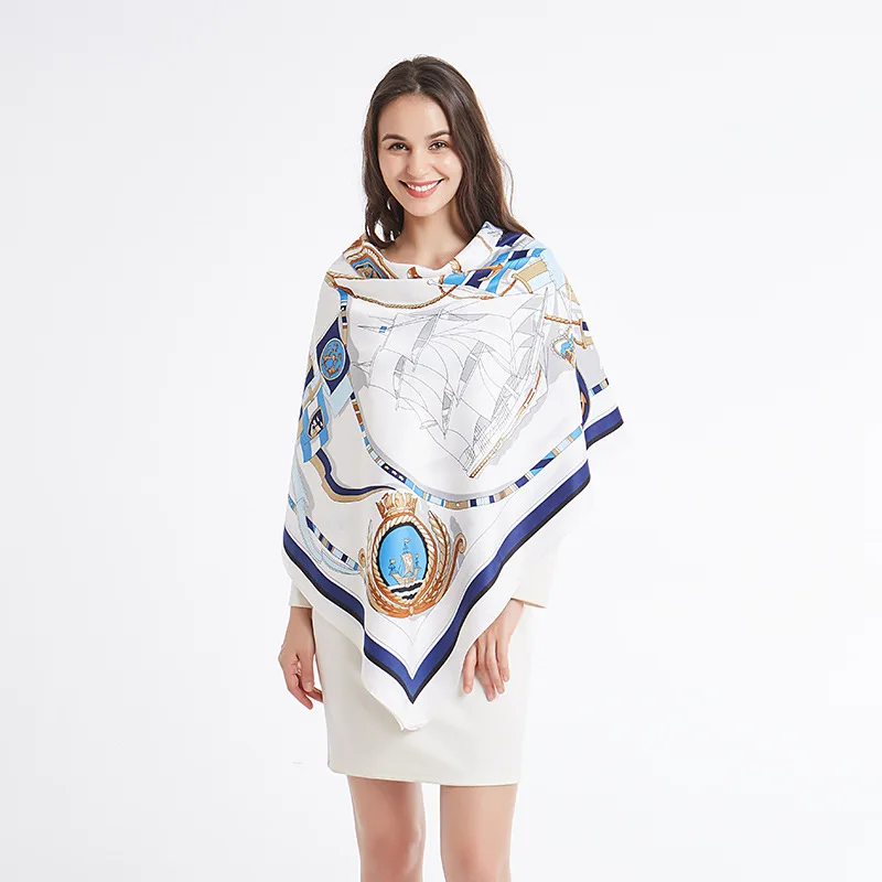 

Summer Silk Scarf Fashion Foulard Satin Shawl Scarfs Big Size 130*130cm Square Silk Hair / Head Scarves Women Bandana
