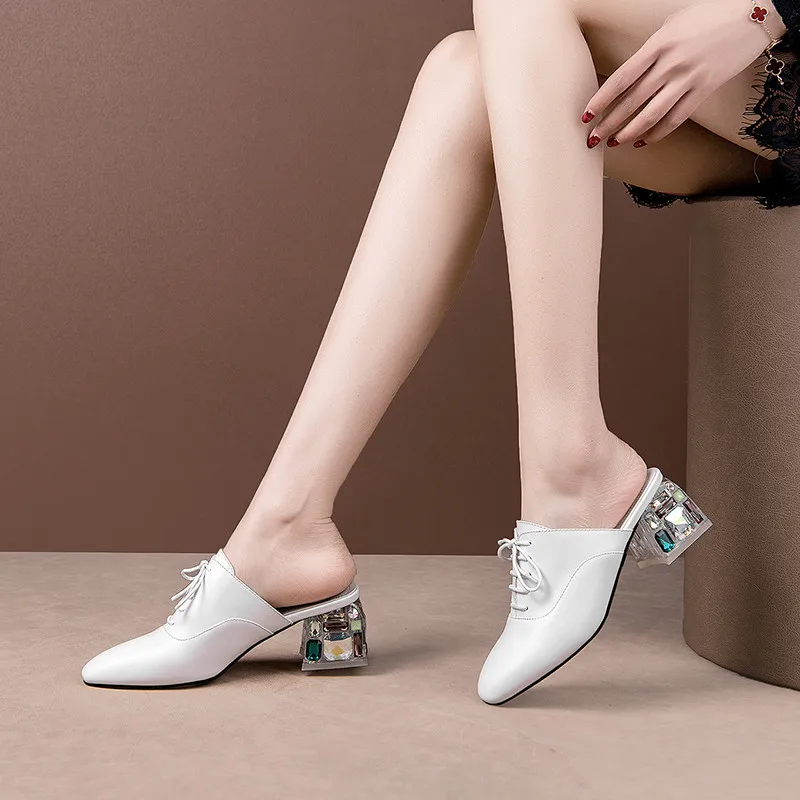 

FEDONAS Retro Cross-Tied Women Genuine Leather Party Night Club Rhinestone Thick Heeled Round Toe 2021 Sandals Shoes Woman