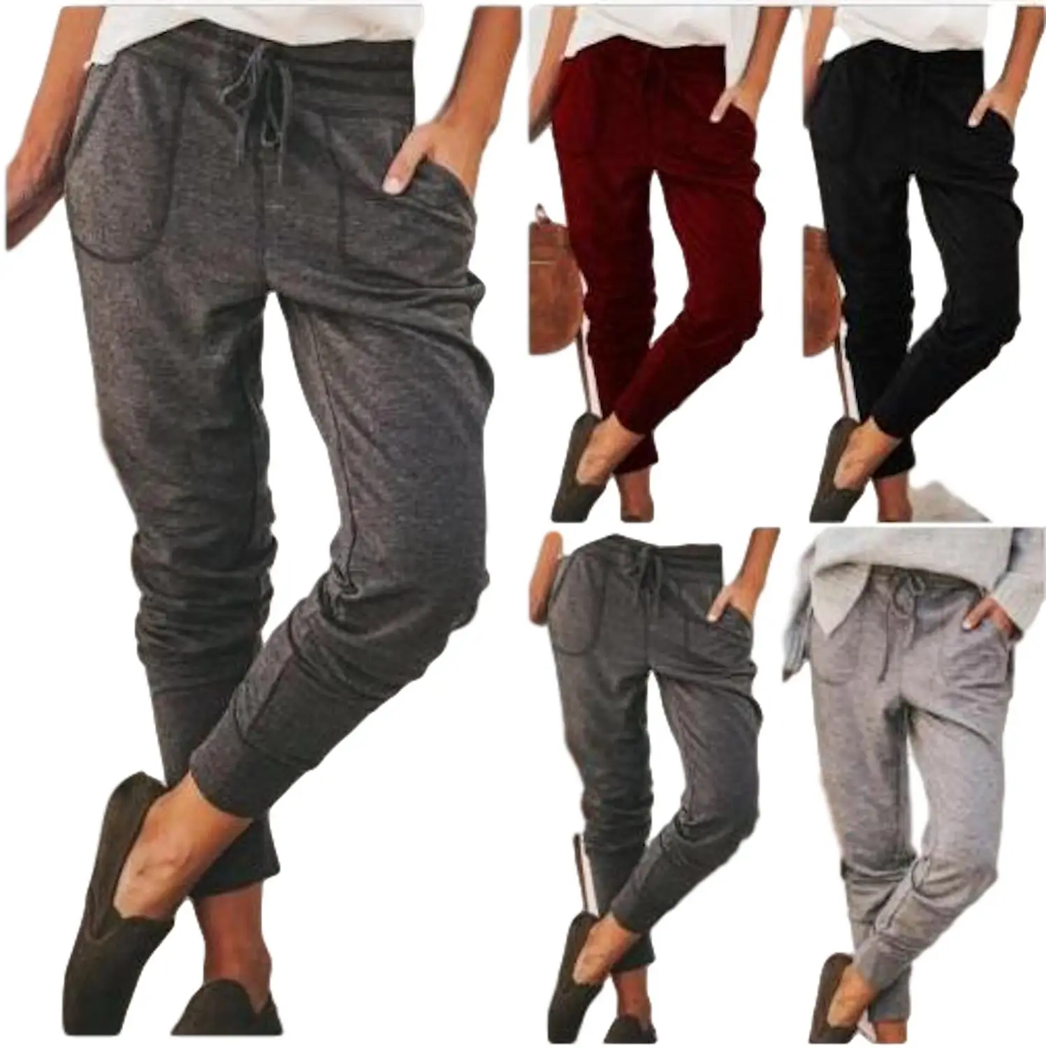 

Loose Pocket Small Leggings with Elastic Straps Casual Pants Drawstring Sweatpants Pants for Women Joggers Women Baggies