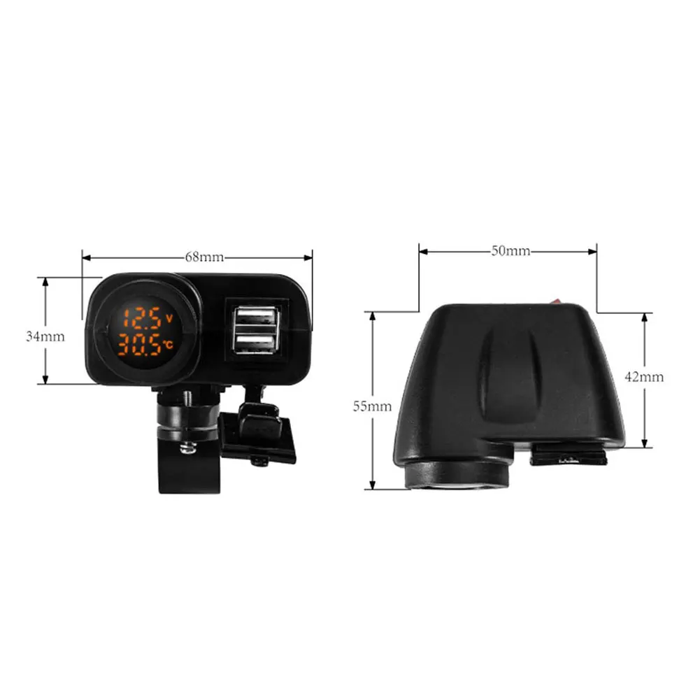 

Motorcycle Quick Charge Motorbike Dual USB Charger LED Digital Voltage Display Thermometerr Accessories