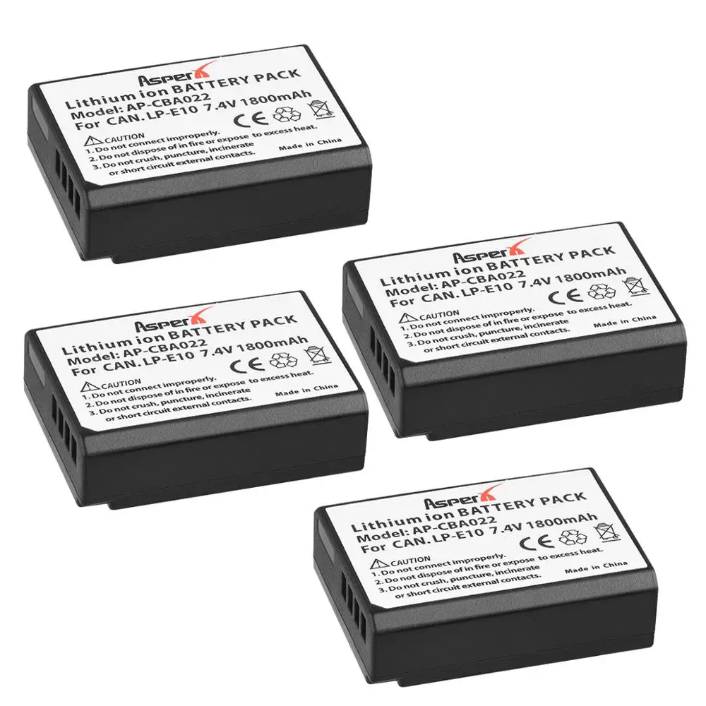 

AsperX 4x 1800mAh LP-E10 Li-ion Battery LP E10 LPE10 Bateria For Canon EOS 1100D 1200D Kiss X50 X70 Rebel T3 T5 Camera Accessory