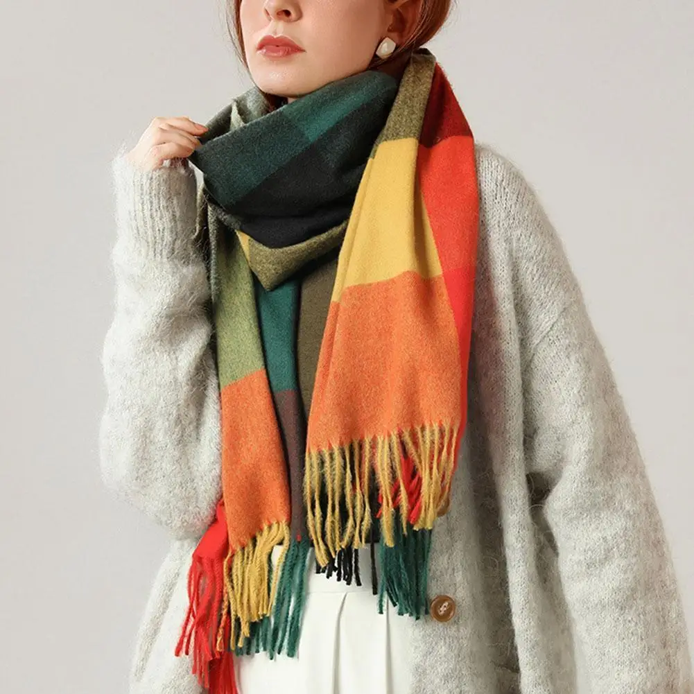

2021 Cashmere Women Plaid Scarf Winter Warm Shawl Wrap Female Brand Neck Tassel Luxury Foulard Pashmina Bandana Long Bandan Q1o6
