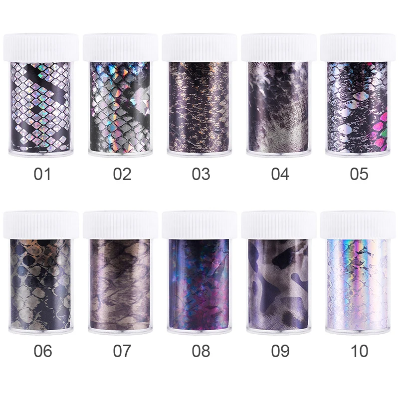 1 рулон фольги для ногтей змеиная голографическая смешанные узоры 3D наклейки