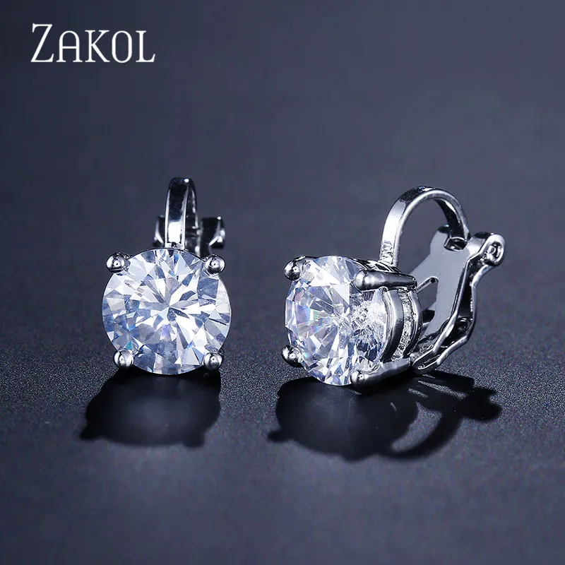 ZAKOL Cubic Zirconia Clip Earrings для Дамская Мода Ювелирные изделия из кристаллов серьги женские Свадебная вечеринка подарок наивысшего качества FSEP526 - Окраска металла: White