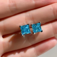 925 sterling silver aquamarine high carbon diamond radiant cut princess square earrings main stone 77mm earrings woman