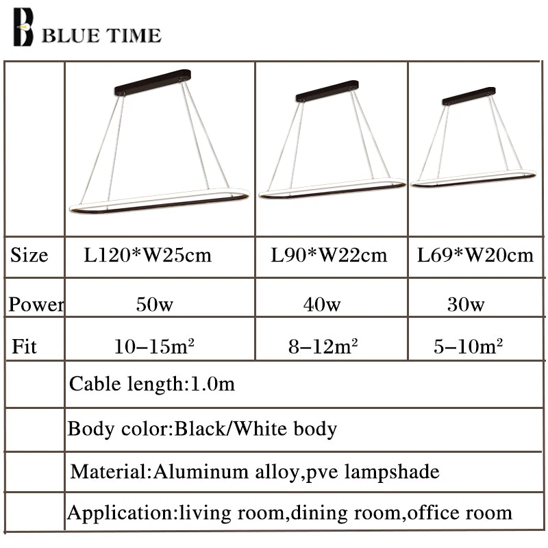 

2020 design Pendant lights for living dining room white black finished aluminum body Lamp fixtures ellipse oval pendant light