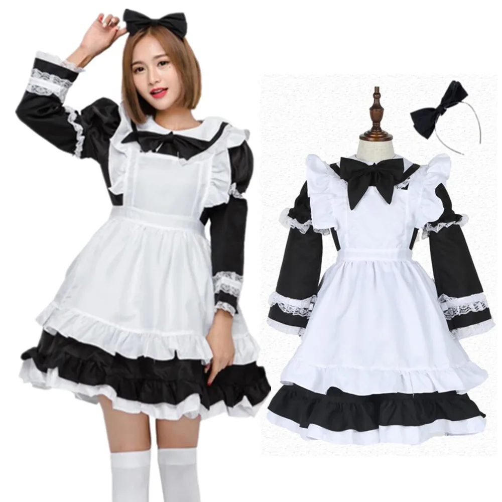 

Child Girls Cute Lolita Maid Sweet Lolita Dress Sexy Bowknot French Maid cosplay Uniform Halloween Costumes for Adult Women