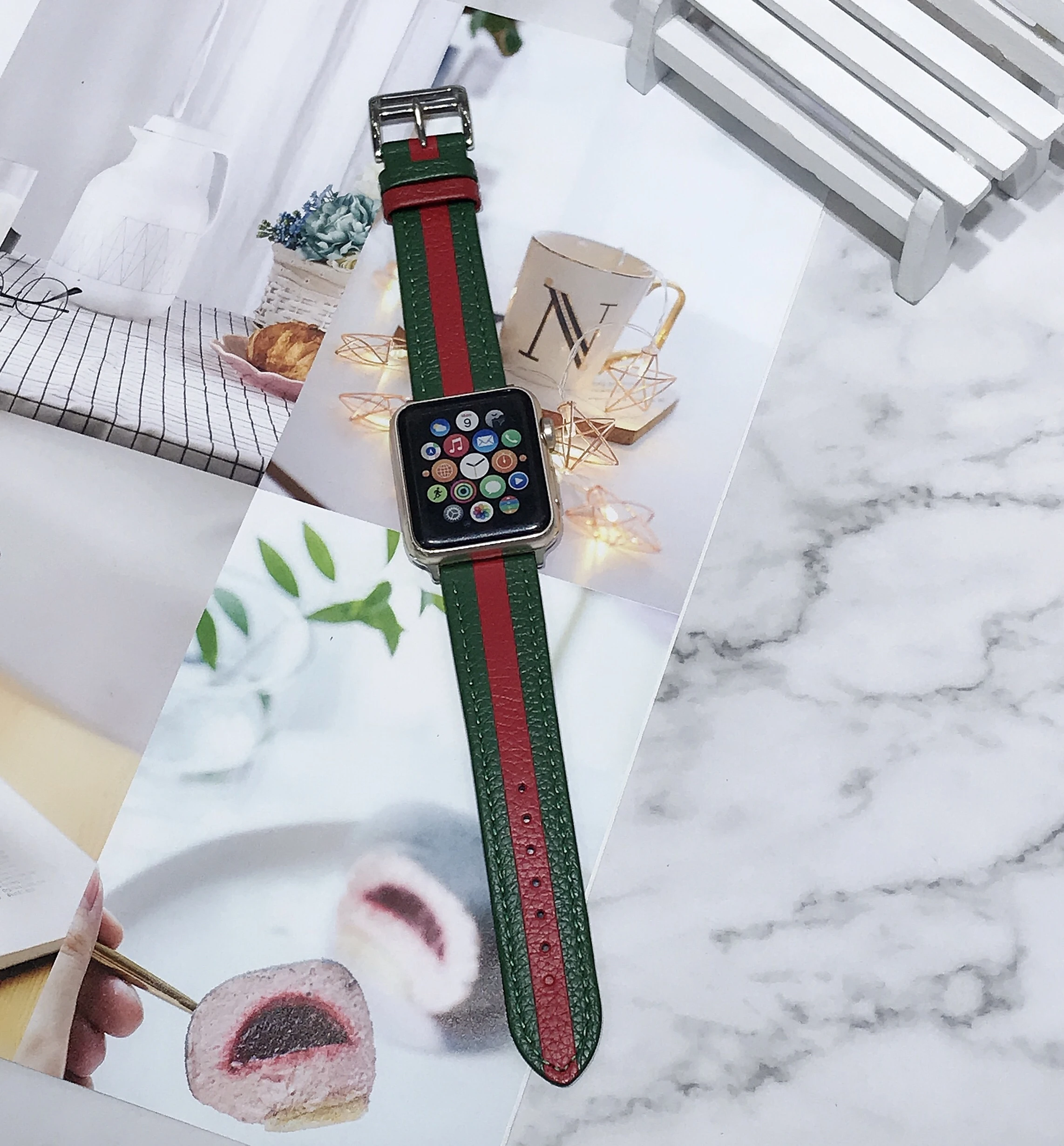 Ремешок кожаный для Apple Watch 7 45 мм 41 iwatch band 6 5 4 SE 44 40 двухцветный сшитый браслет 3 42 38 |
