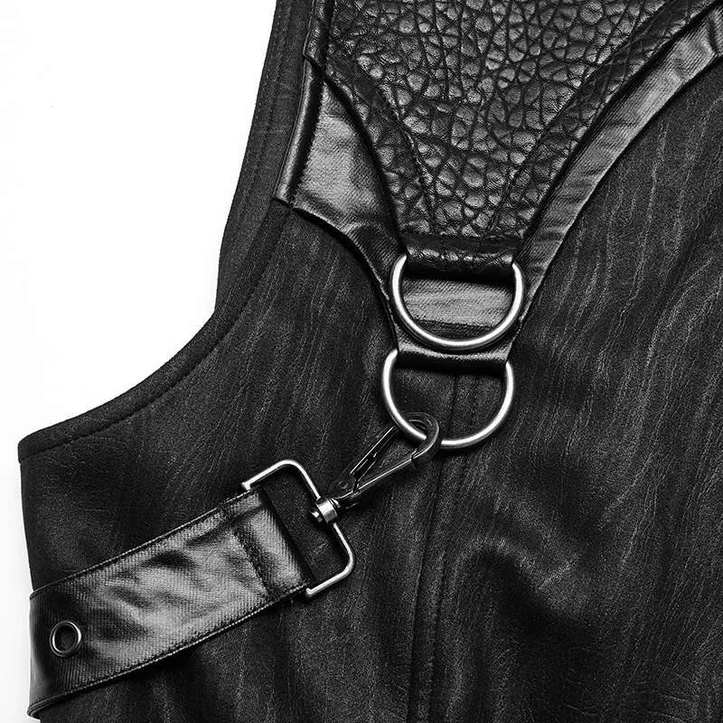 

PUNK RAVE New Steampunk Handsome Fashion Punk Black Men's Vest Gothic Party Pu Leather Personality Casual Men T-shirt Streetwear