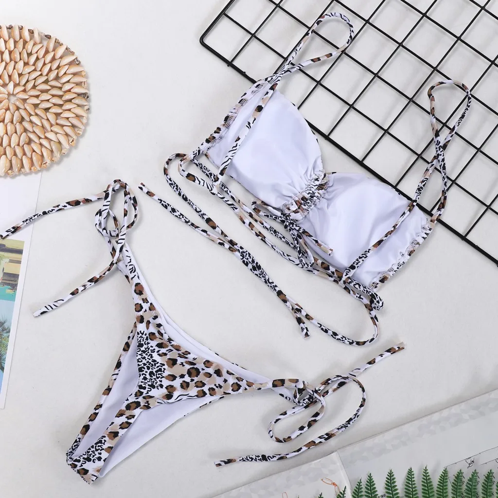 Женский купальник с леопардовым принтом сексуальный бикини из двух частей пуш-ап