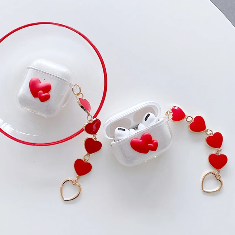 

For Airpods 1 2 Pro3 Case Glitter Cute Love Chain Protective Bluetooth Earphone Case airpod For Airpods 1 2 Pro3 Cover