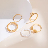 fashion simple hollow butterfly rose ring five piece personality geometric chain ring womens party jewelry accessories gift
