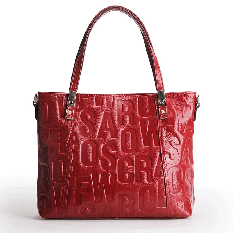

2021 Winter New Women's Bag Lady Fashion Letters Embossing Tote Female Genuine Leather Handbag Cowhide Shopping Shoulder Bags