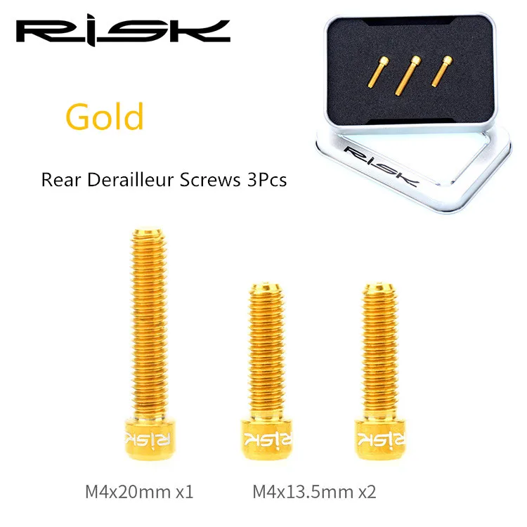 Risk 5 шт./лот M4* 13,5 мм M4 x 20 мм велосипедный переключатель винты TC4 болт из титанового сплава MTB горный велосипед передний и задний винт коробки передач - Цвет: 3pcs Golden