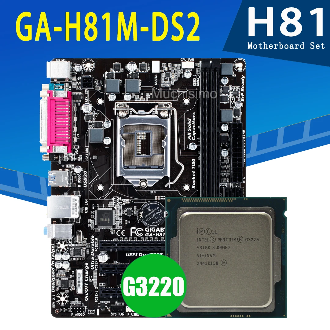 

LGA 1150 Gigabyte H81M-DS2 Motherboard With Intel Pentium G3220 CPU 16GB DDR3 3GHz Dual-Core 3MB Intel B85 Motherboard Set 1150