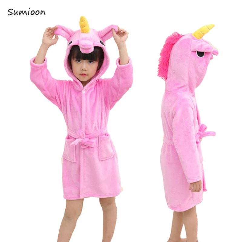 Rose unicorn Детский флисовый банный халат с капюшоном в виде единорога, детский халат, банный халат, кигуруми, пижама с животными для девочек и мальчиков - Цвет: Rose unicorn