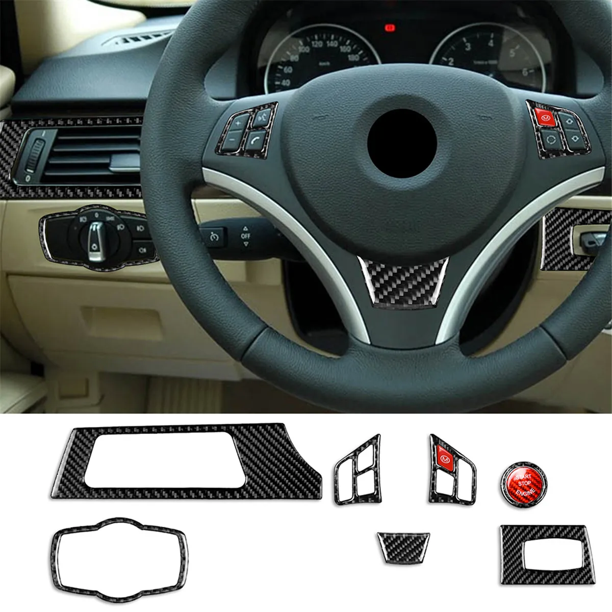 

9 шт., накладки на руль для BMW 3 серии E90 E92 2005-2012 LHD/RHD