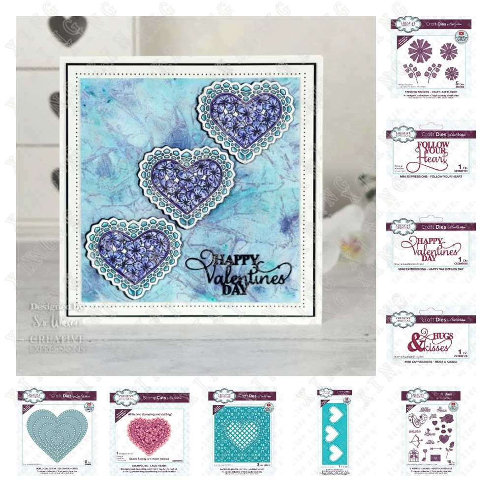 

New Arrive Happy Valentine's Day 2022 Heart Shape Hug Kiss Leaf Flower Metal Cutting Die Diy Scrapbook Embossed Paper Card Album