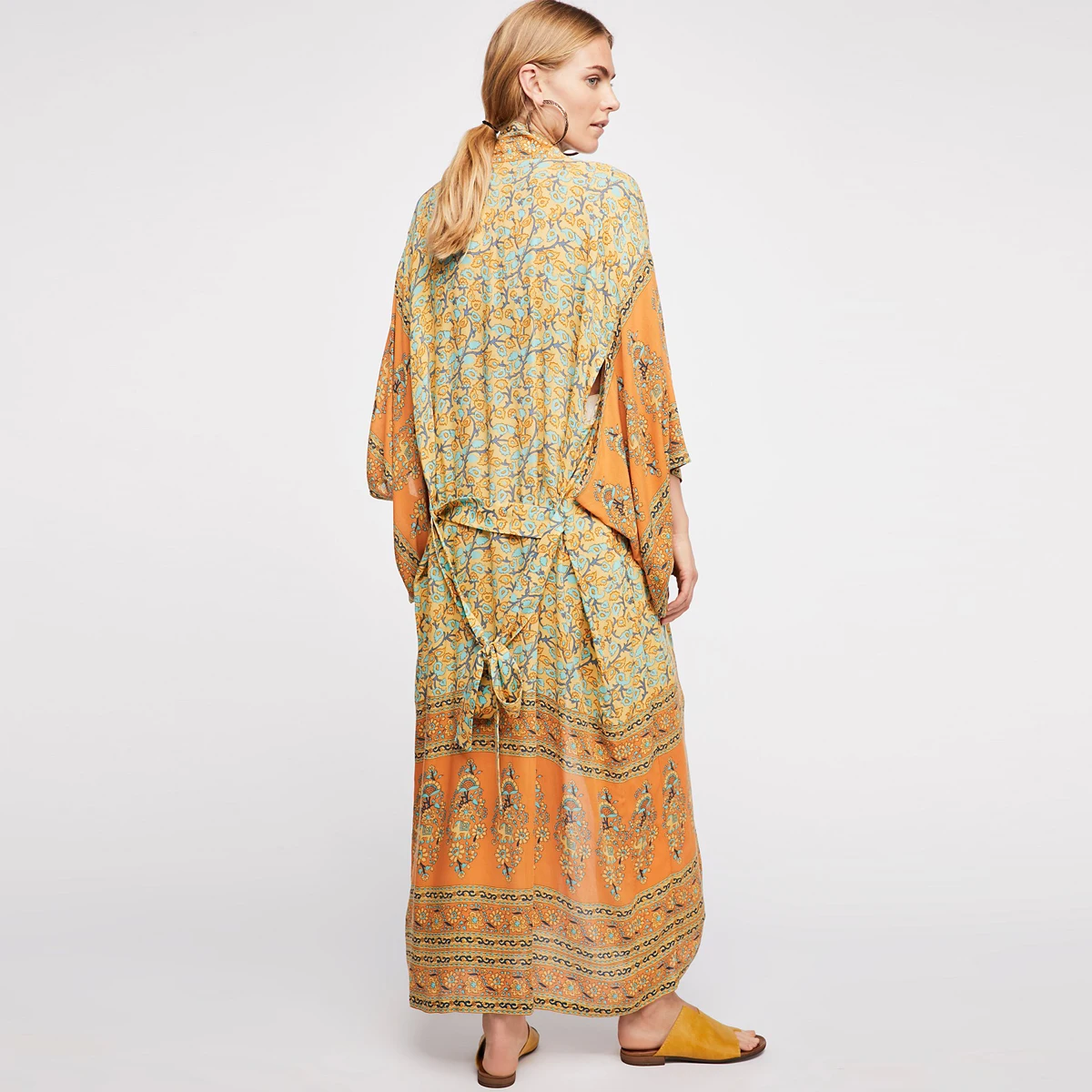 Женская куртка с цветочным принтом в богемном стиле кардиган-кимоно рукавом