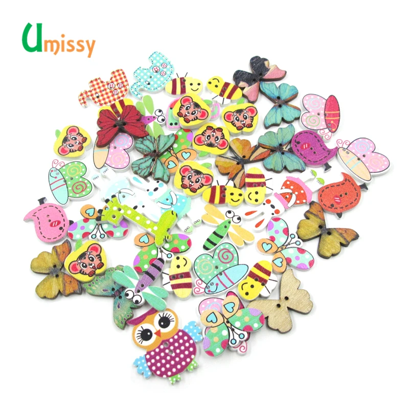 Деревянные кнопки для скрапбукинга 50 шт. пуговицы с изображениями животных