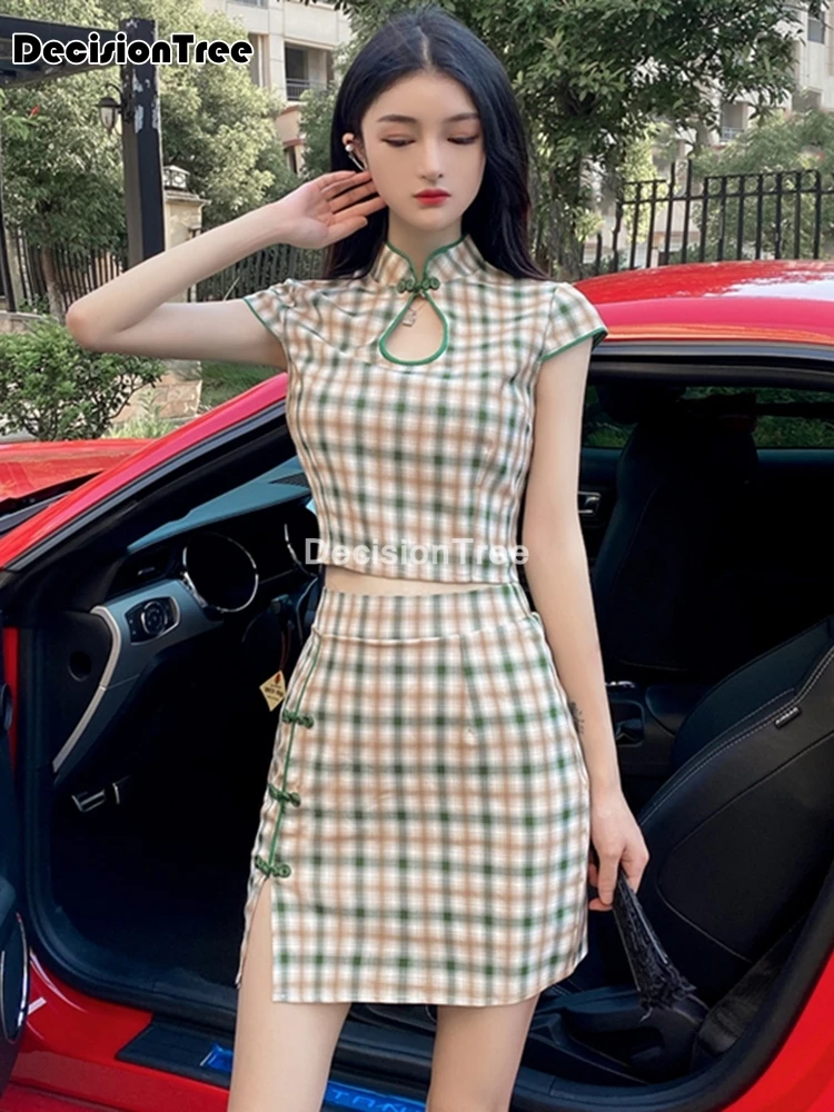 

2022 chinese dress sexy chinese style dress women evening party qipao top+skirt set chinese traditional cheongsam qipao dress