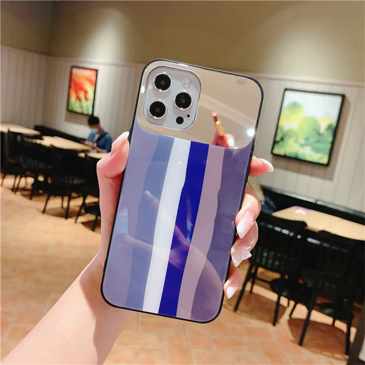 

Rainbow Mirror Glass Candy Cases For iPhone 11 12 Pro SE 2020 XS Max 6 S 7 8 Plus 5 5SE X XR Original Camera Protector Cover