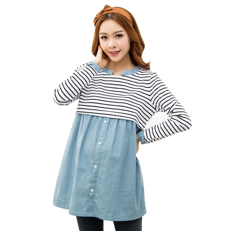 Модная весенняя одежда для беременных лоскутные Футболки с длинным рукавом