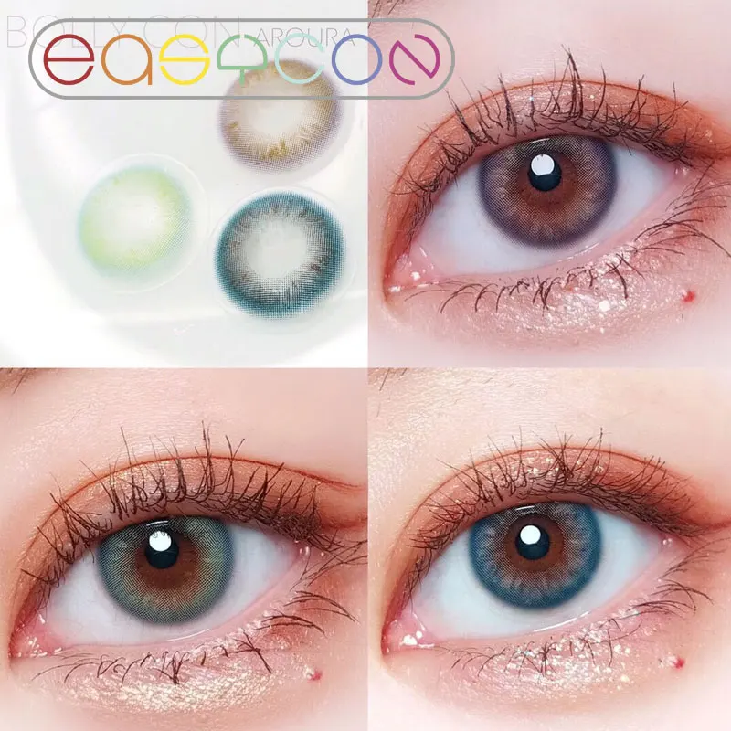 

EASYCON aroura bule Yearly Color Contact Lens Annually Eye Color Lens Soft Colored Contact Lenses 2pcs/pair Degree optional