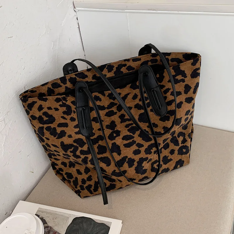 

New Japanese Korean Style Women Fashion Casual New Trendy High-capacity Famous Designer Canvas Shoulder Bag Tote Leopard Handbag