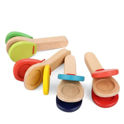 1pc Random Color 1 шт. деревянная перкуссия ручка хлопки кастаньеты доска для ребенка музыкальный инструмент Дошкольное раннее образование игрушки - Цвет: 1pc Random Color