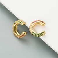 classic multicolor rainbow clip earrings for women shiny crystal zirconia pave bohemia female wedding cuff earring jewelry gifts