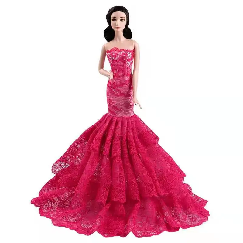 

Red Off-Shoulder Evening Party Gown for Barbie Doll Lace Mermaid Dresses for Barbie Kids DIY Dollhouse Toys Best Gifts 1/6 BJD