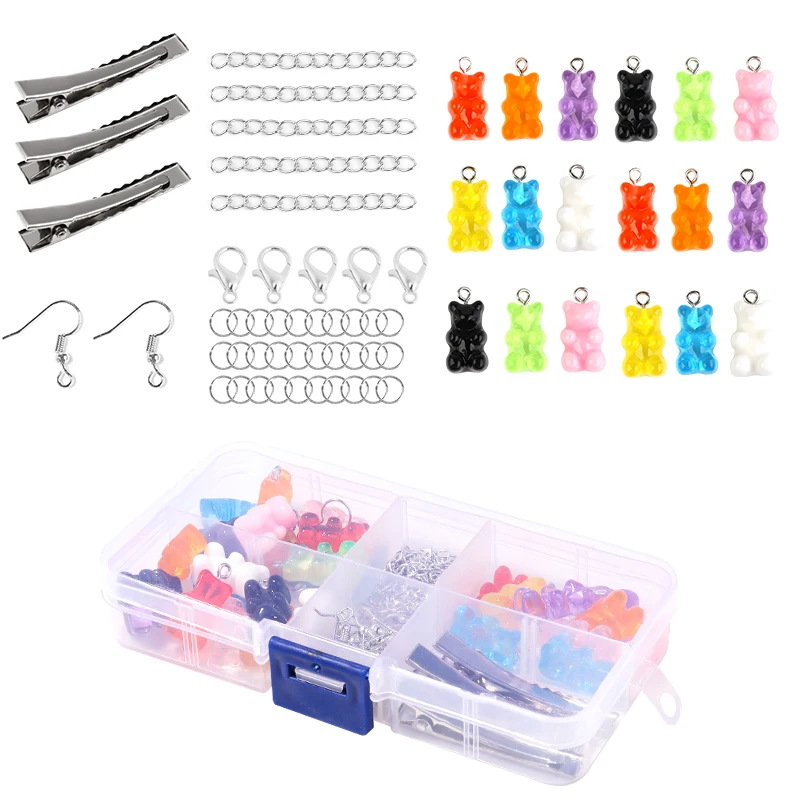 10pcs Colorful Gummy Bear Charms Resin Bear Keychains Kits For Jewelry Making Cute Drop Earrings Pendants Necklaces DIY Supplie