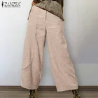 Модные женские брюки с широкими штанинами, весенние повседневные брюки-султанки ZANZEA, элегантные однотонные свободные брюки палаццо с высокой талией