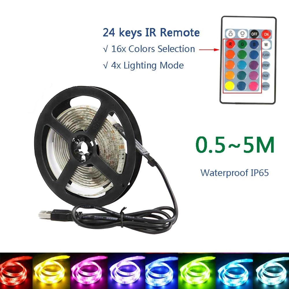 

Светодиодная RGB лента с дистанционным управлением, 5 В, 12 В, 0,5/1/2/3/4/5 м
