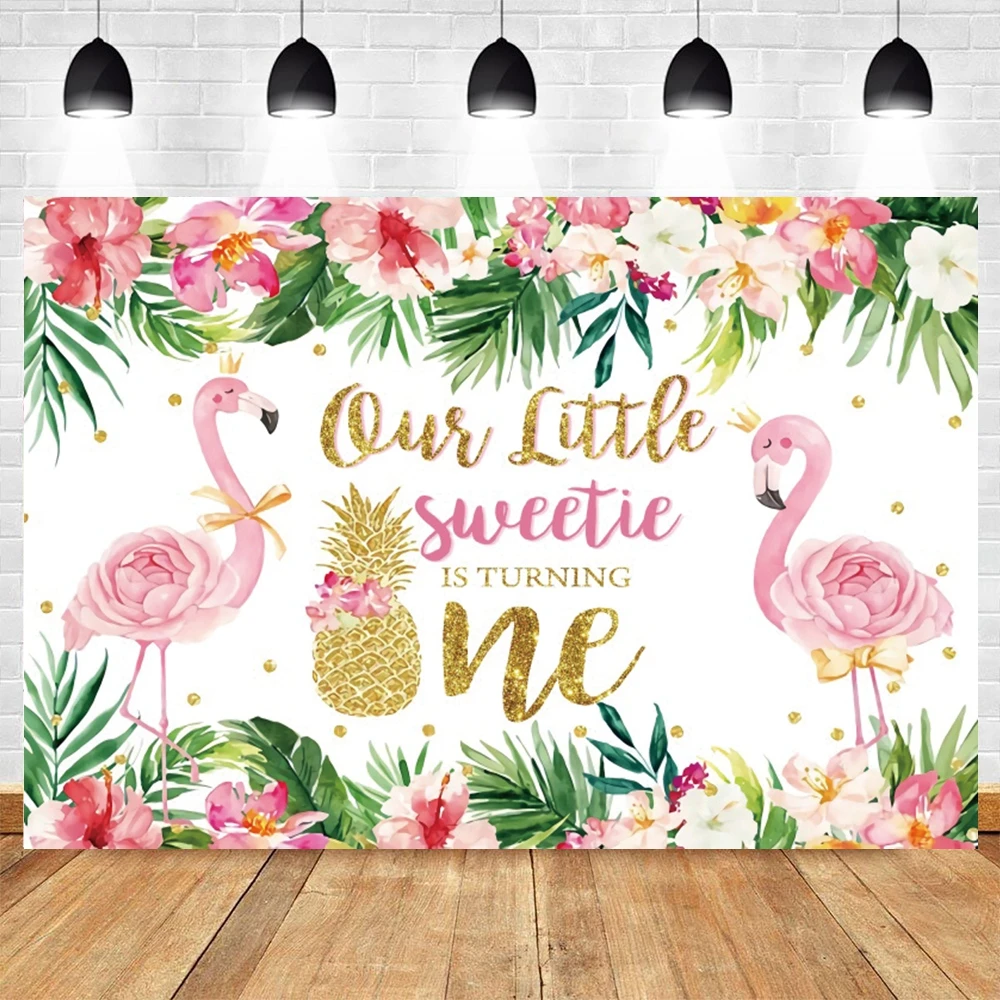 

Summer Tropical Flamingo Flower Leaves Girl Baby 1st Birthday Photozone Background Photography Backdrops Photophones For Photos