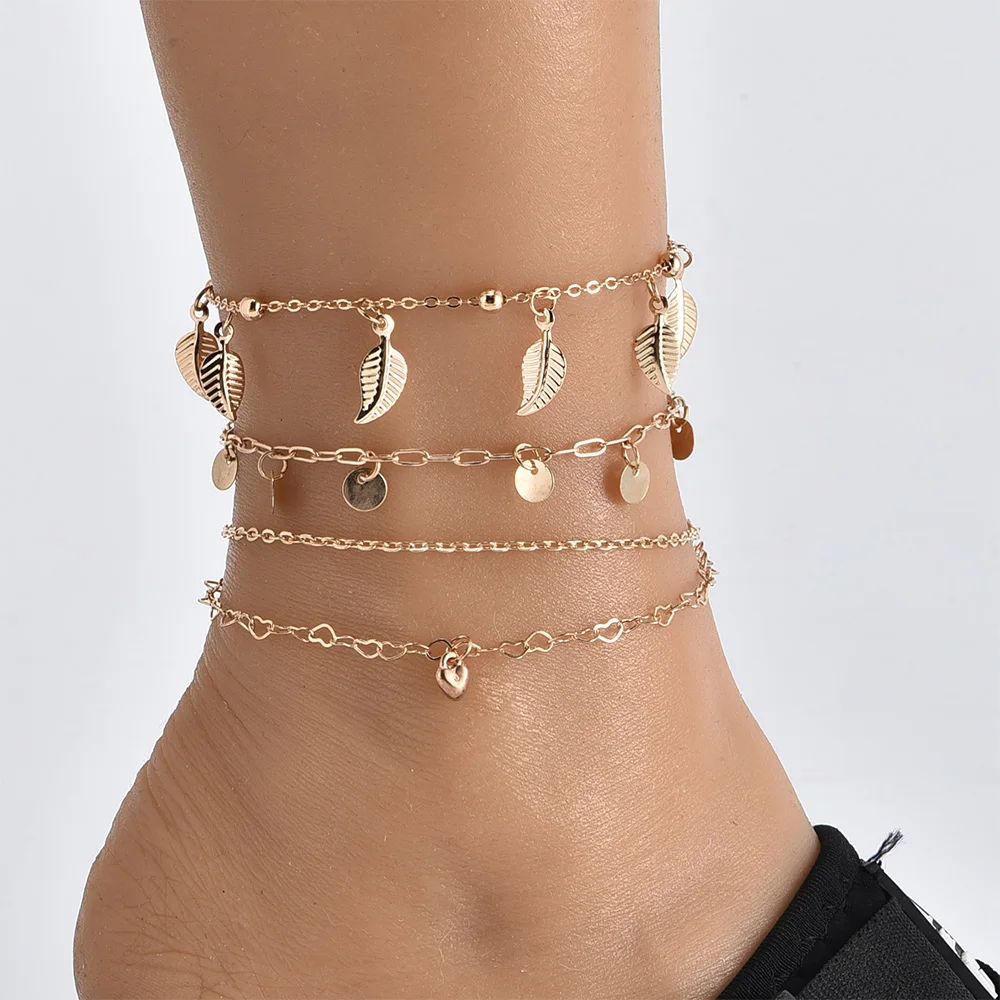 3 шт./компл. богемные женские браслеты на лодыжку с круглым сердцем листьями